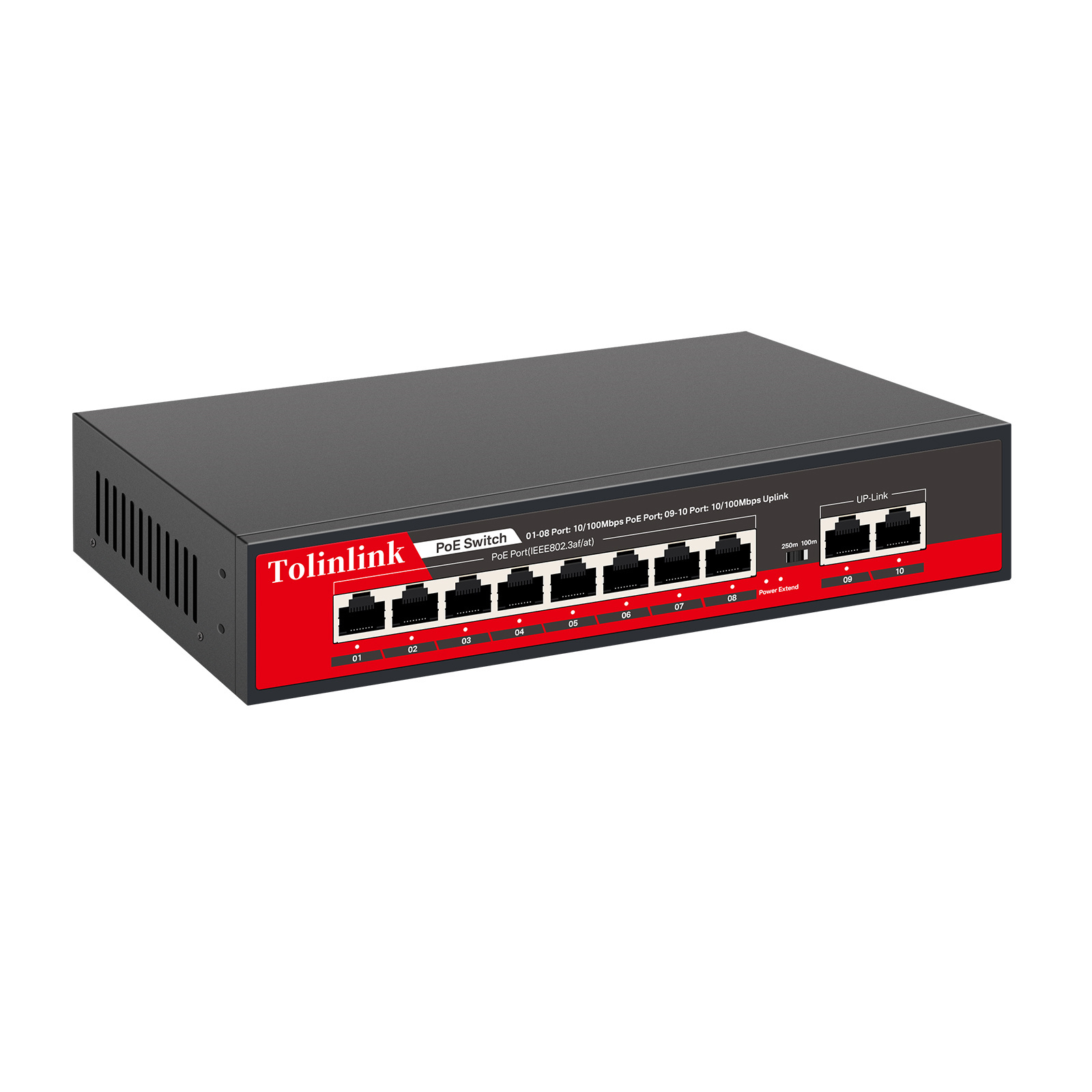 Tolinlink Poe 8 Port 100M   Switch with 2 Port 100M Uplink Ethernet POE Network Switch   Internal Power 96W