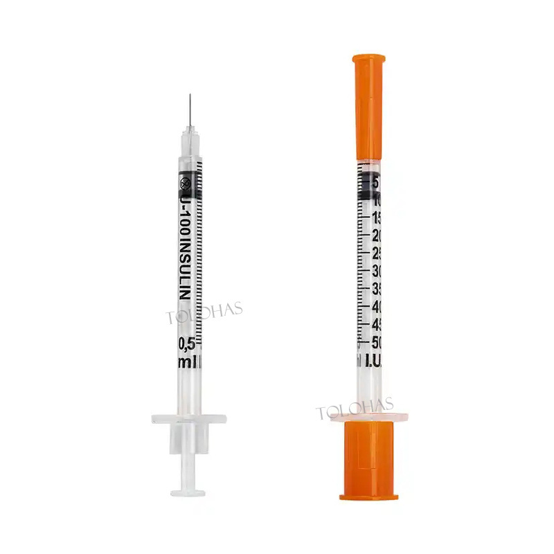 LHL043 Hospital Consumables Disposable 0.5ml 1ml Orange Cap Medical Insulin Syringe With Needle