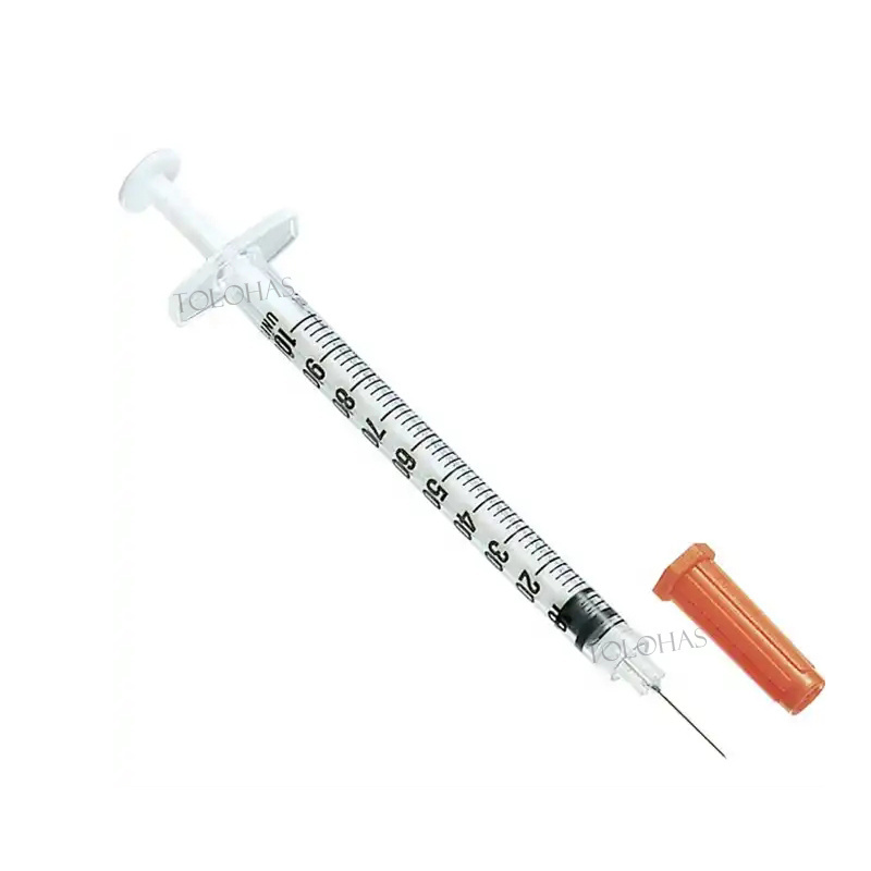 LHL043 Hospital Consumables Disposable 0.5ml 1ml Orange Cap Medical Insulin Syringe With Needle