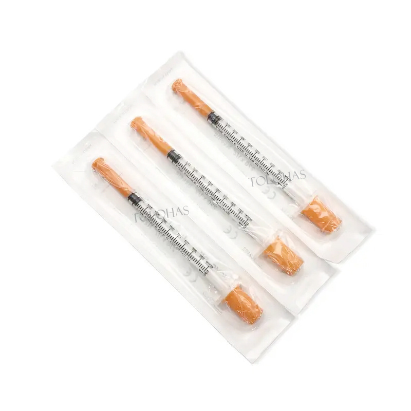 LHL043 Hospital Consumables Disposable 0.5ml 1ml Orange Cap Medical Insulin Syringe With Needle