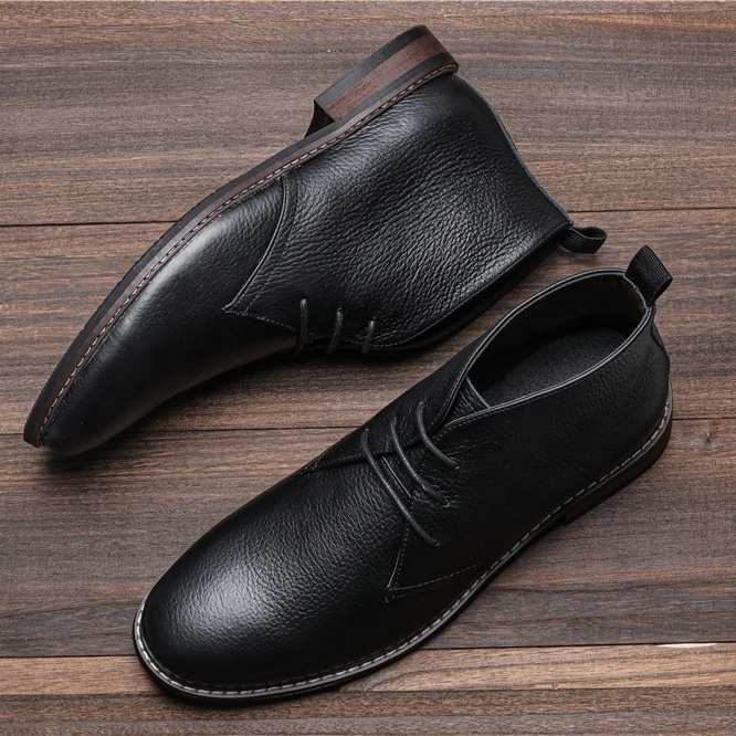 Black Genuine Leather Business Chukka Boots for men