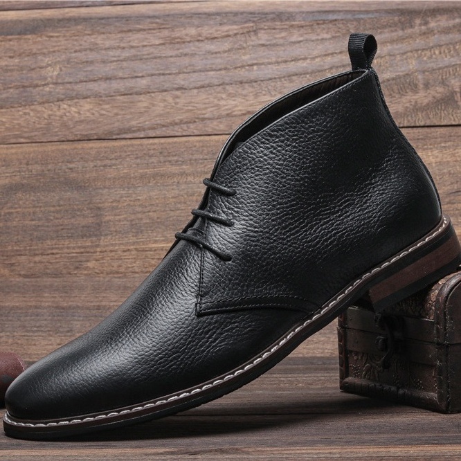 Black Genuine Leather Business Chukka Boots for men