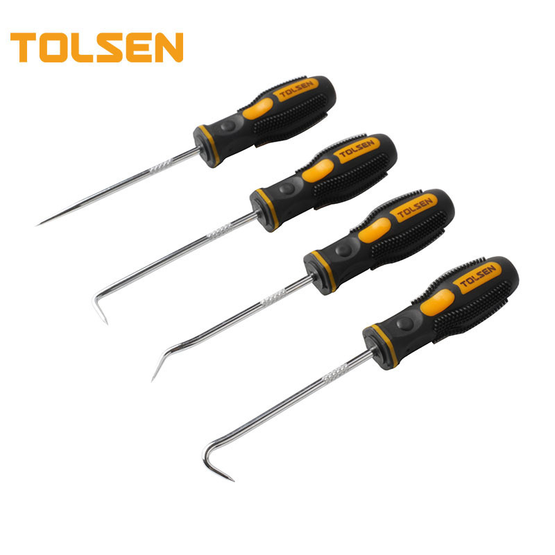 TOLSEN 20190 4pcs Mini Pick And Hook Set With Two Component Comfortable Grip