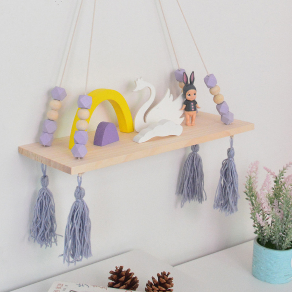 Nordic kids baby room decoration wooden mini wall shelf creative tassel storage rack organizer shelf home decor