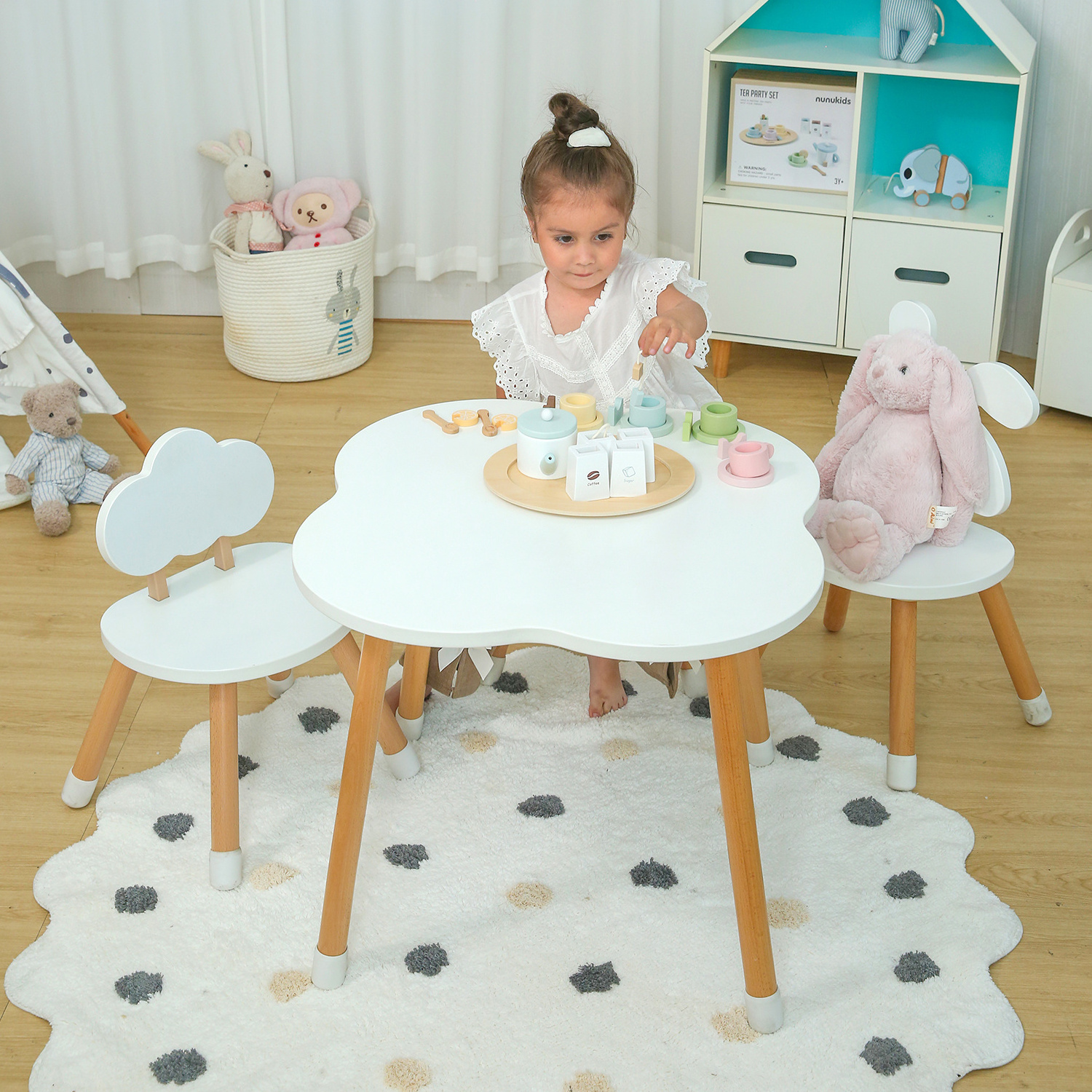 Nursery Montessori Kids Children Room Table Wood Animal Furniture Girls Study Desk Toddler Table and Chair Set for Kids