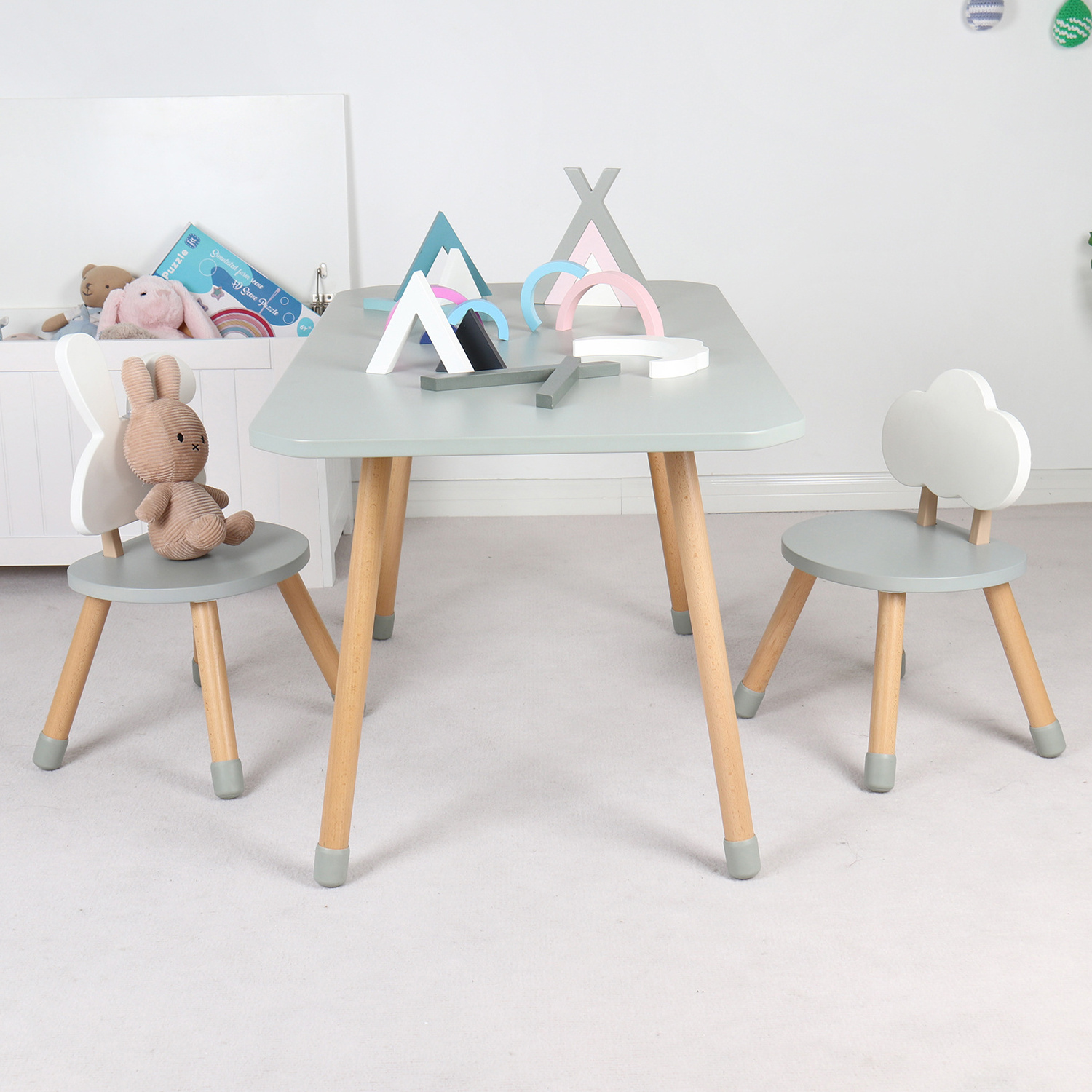 Factory Supply Children Wooden Kids Square Table and Chair for Preschool Kid Study Table Chair