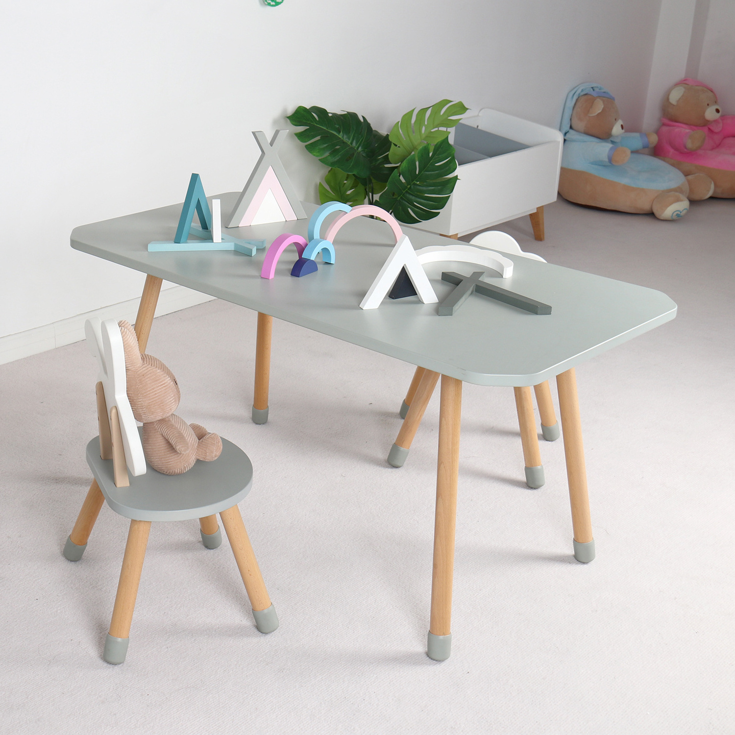 Factory Supply Children Wooden Kids Square Table and Chair for Preschool Kid Study Table Chair