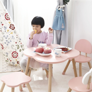 Nordic Home Decor Kindergarten Preschool Wood Furniture Children Study Reading Table and White Bunny Chair Set for Kids