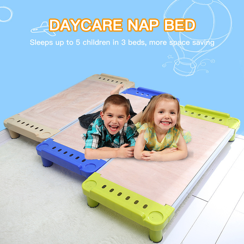 Hot Sale New Kindergarten Preschool Daycare Nap Bed Cots Children's Nap Beds Plastic Solid Wood Toddler Bed Cots