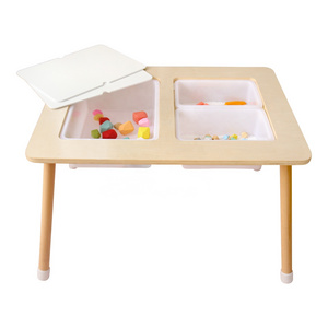 Montessori Kids Wood Sensory Table with Double Sensory Bin Children Toy Play Sand and Water Table Support ODM OEM