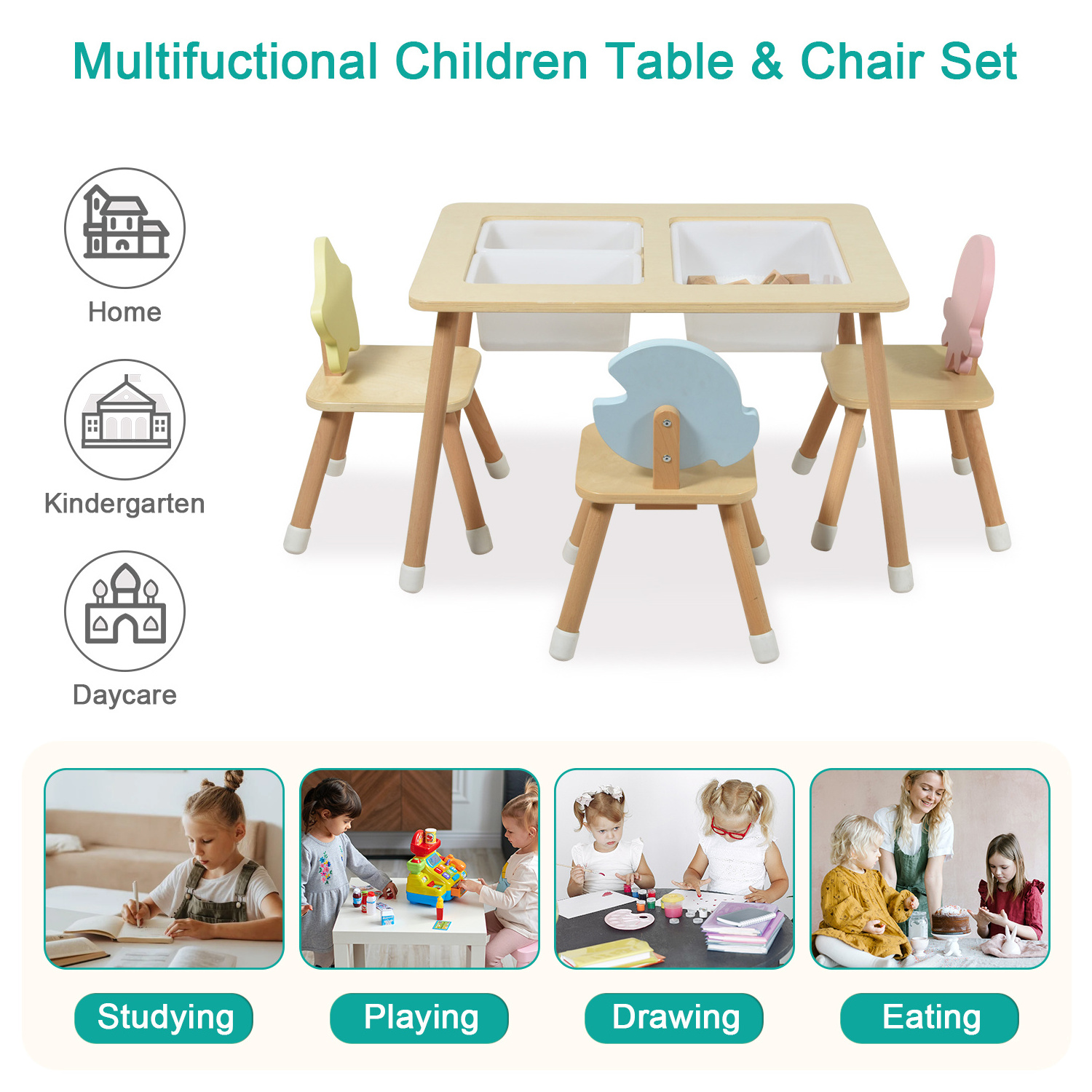 Kids Sensory Wooden Table Kids and Chairs Play Sand Activity Table for Kids Sensory Table of Games for Children Wood