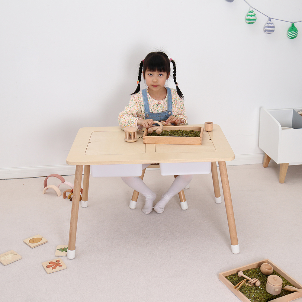 Kids Sensory Wooden Table Kids and Chairs Play Sand Activity Table for Kids Sensory Table of Games for Children Wood