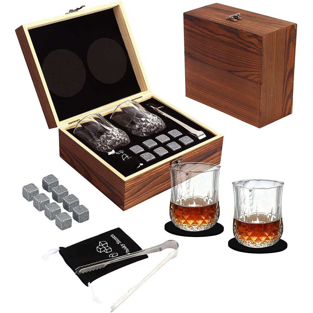 Granite Chilling Whisky, Rocks Bar Accessories Set Whiskey Stones Set With Glass Glasses Gift Box Set For Cigar Men/