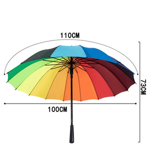 21 Inch Wholesale 16k, Strong Straight Multi Colors Rain Rainbow Umbrella Straight Women's Rainproof Umbrella/