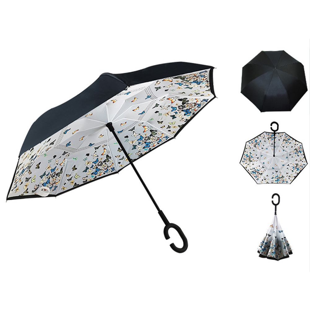 Logo Customized Inverted Umbrella, Double Layer With C Shape Handle Reverse Umbrella/