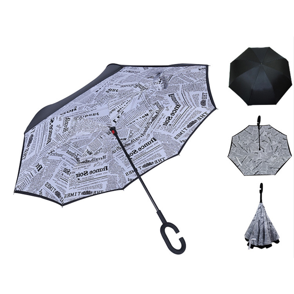 Promotional Umbrella C-shaped Handle, Windproof Reverse Double Layer Upside Down Inverted Umbrella With C-shaped Handle/