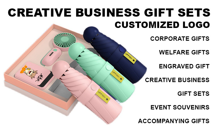 Gift Box New Year Christmas Day Companion Enterprise Business Promotion Men And Women Customized Logo Umbrella Fan 2 Gifts Sets