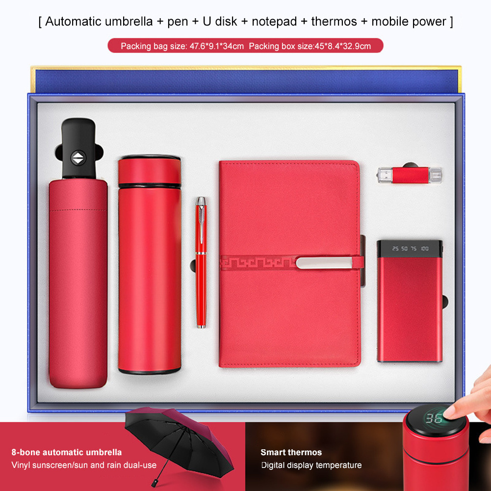 Umbrella + Vacuum Flask+, A5 Notebook + Speaker + Power Bank Smart Business Gift Smart Gift Combination/