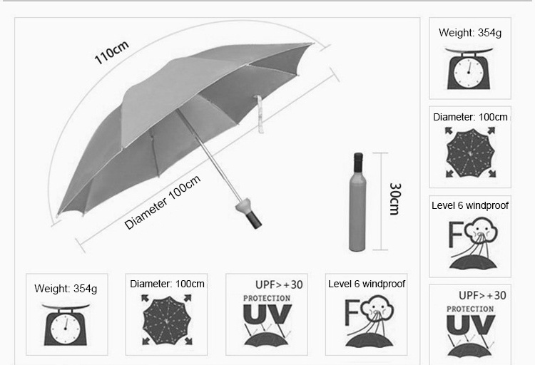 Promotion Gift Beer Wine Shape Umbrella Bottle Umbrella 3 Folding Compact Sunny And Rainy Umbrella