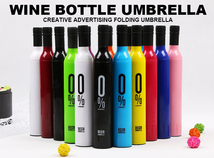 Promotion Gift Beer Wine Shape Umbrella Bottle Umbrella 3 Folding Compact Sunny And Rainy Umbrella