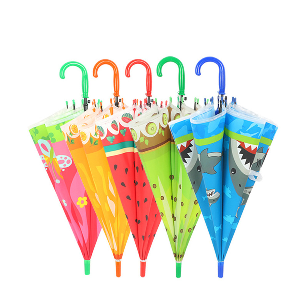 Creative Cartoon Children Automatic Long Handle Umbrella,Poe Transparent Umbrella For Kindergarten