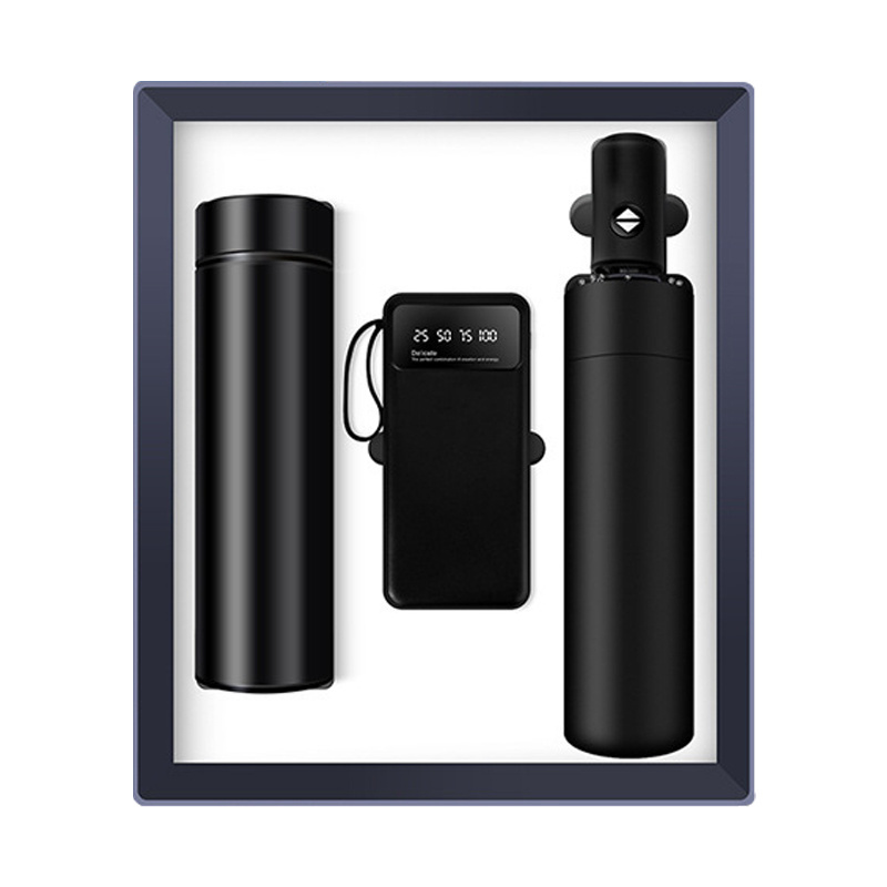 Luxury Custom Logo Promotional Corporate Business Umbrella + Neck Massager + Power Bank Gifts Set For Executives Men