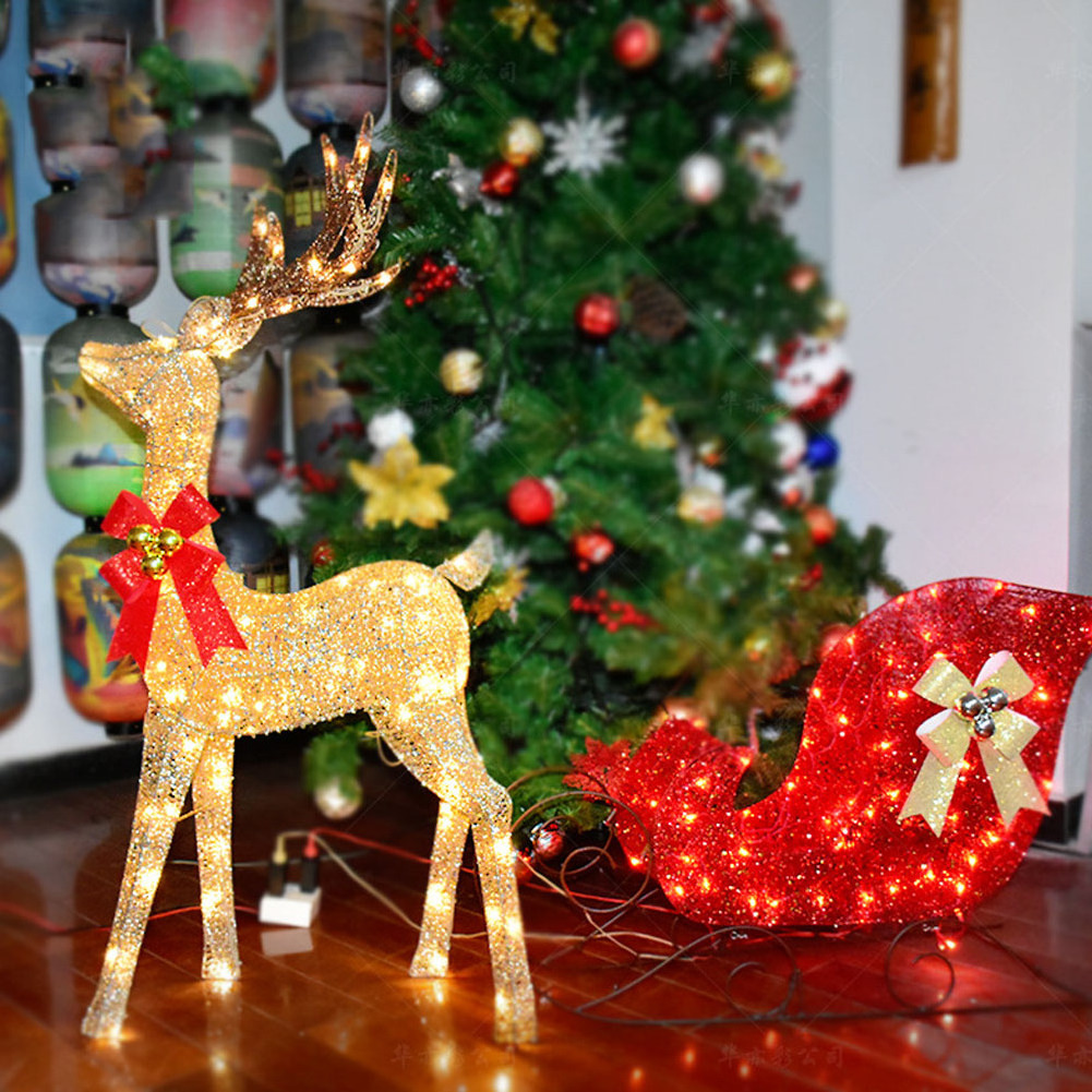 Giant Life Size Led, Lighted Up Wire Reindeer 3pcs A Set Outdoor Christmas Reindeer With Sleigh Led Christmas Light Decorations/