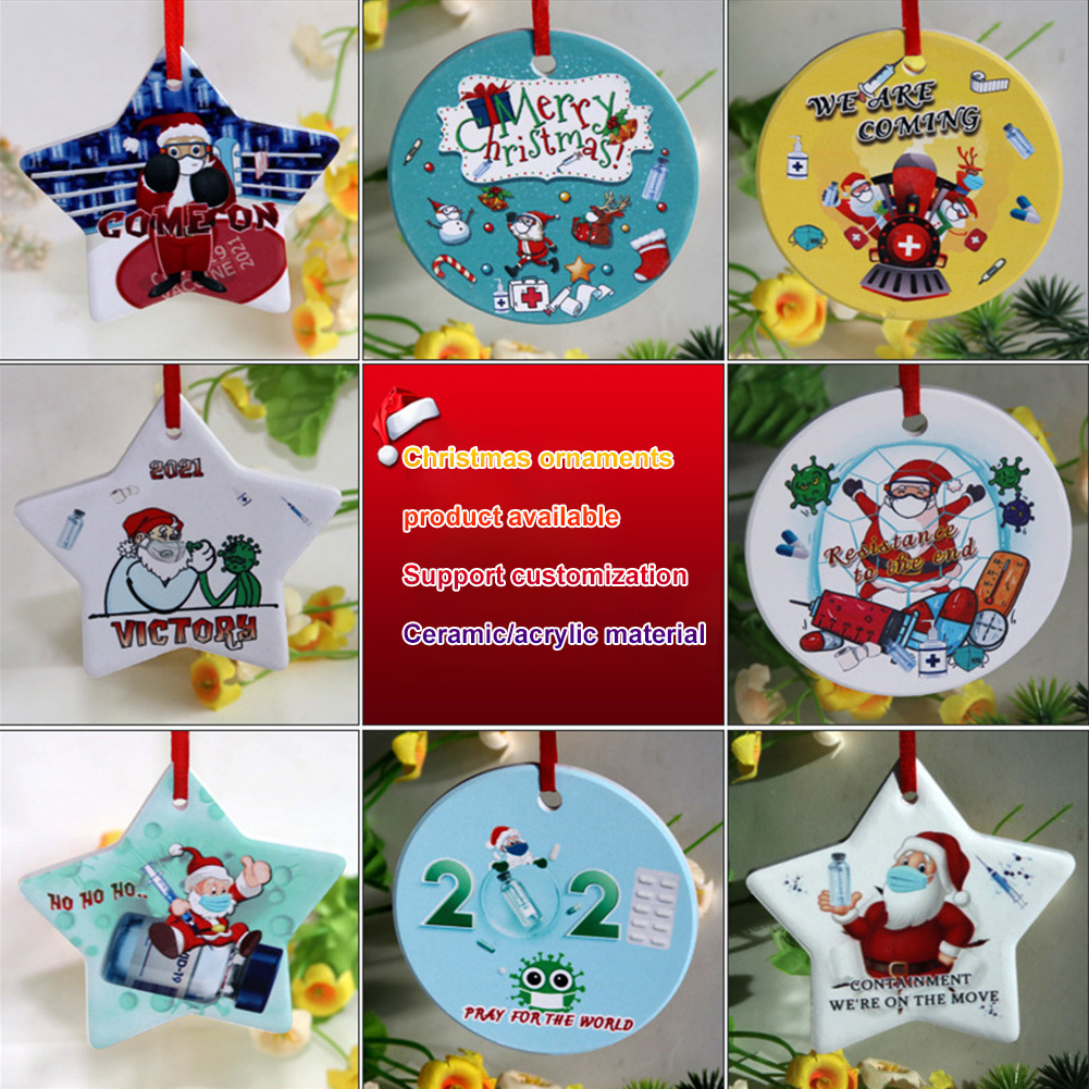 Ceramic Ornaments Two Sides, Christmas Decoration Ornaments Blank Sublimation Flat Christmas Ornament/