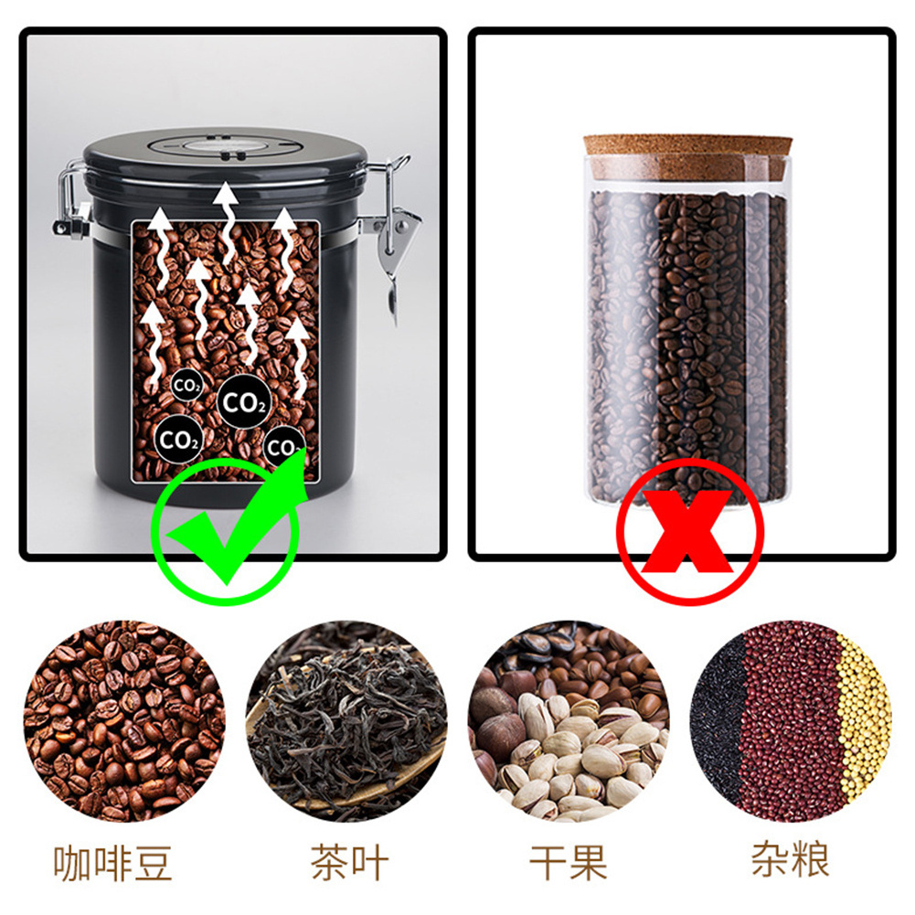 Stainless Steel Coffee, Grounds And Beans Container Tea Sugar Coffee Canister With Date-Tracker And Spoon/