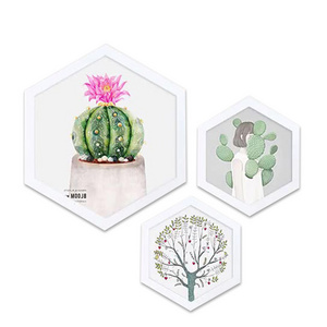 Home Decor Wooden Frame + Hexagon Photo Frame With 2 Pcs Glass In Cactus Picture