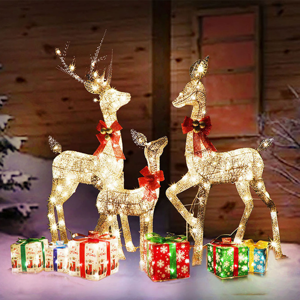 Giant Life Size Led, Lighted Up Wire Reindeer 3pcs A Set Outdoor Christmas Reindeer With Sleigh Led Christmas Light Decorations/