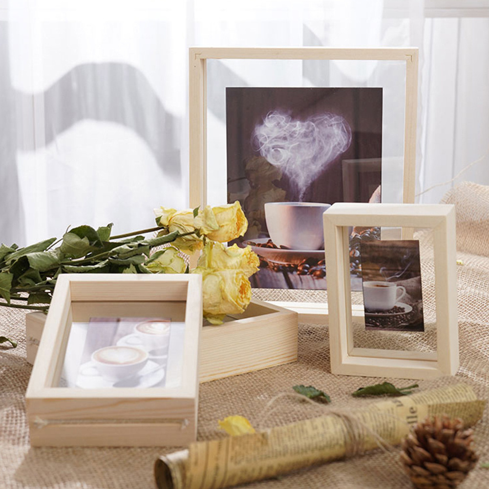 Wholesale Transparent Double Sided, Glass Picture Wooden Frame And Acrylic Floating Photo Frame Wall Art Marco/