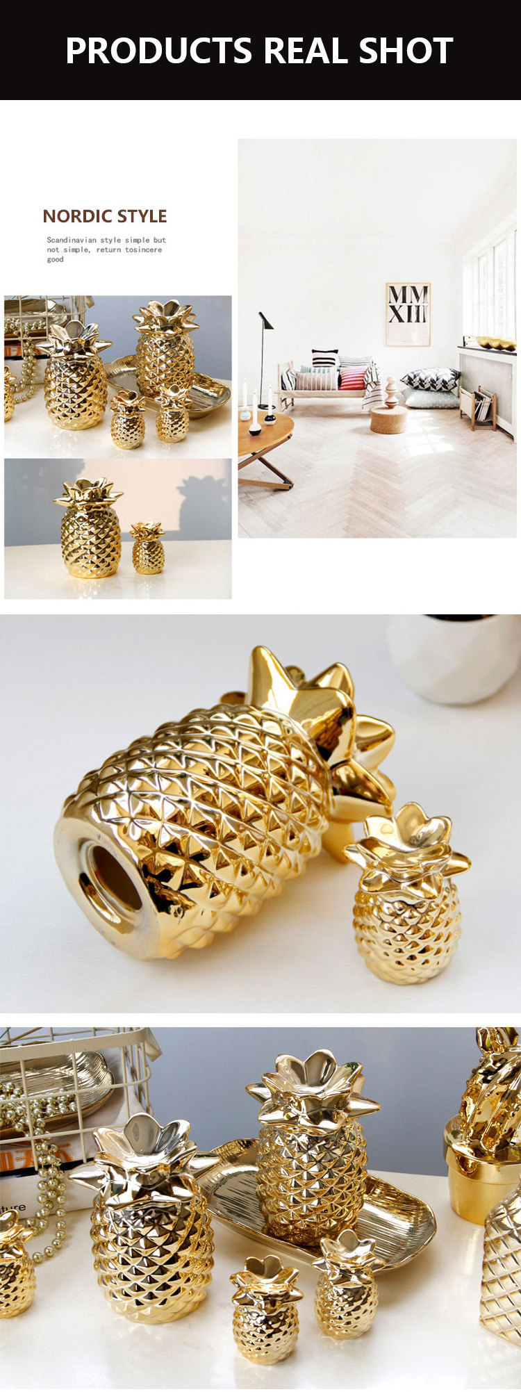 Creative European-style Golden Ceramic, Pineapple Ornaments Desktop Ornaments Home Decorations/