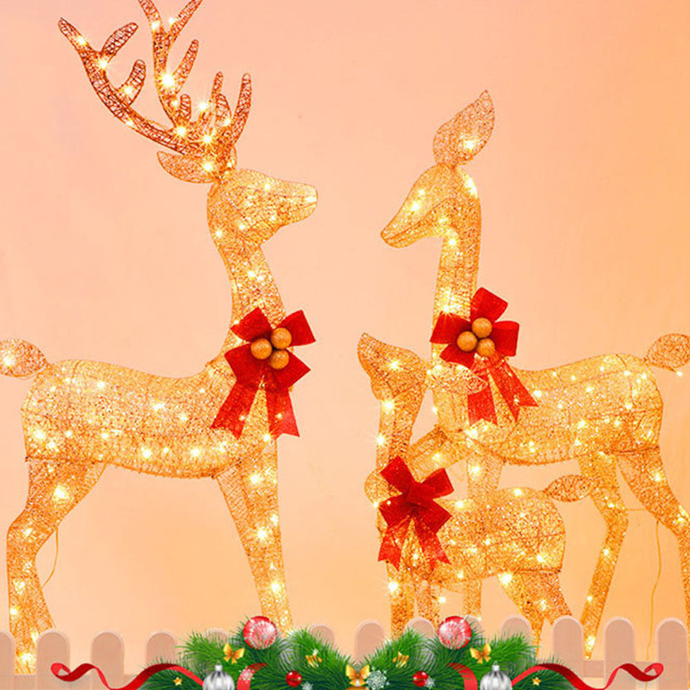 Giant Life Size Led, Lighted Up Wire Reindeer 3pcs A Set Outdoor Christmas Reindeer With Sleigh Led Christmas Light Decorations/