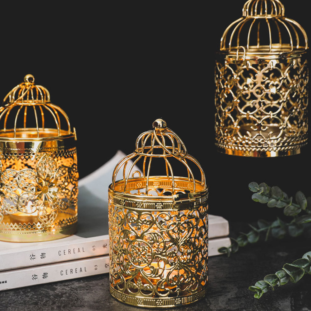 European-style Hollow Wrought Iron, Ornaments Golden Electroplating Decorative Pattern Christmas Candle Holder/