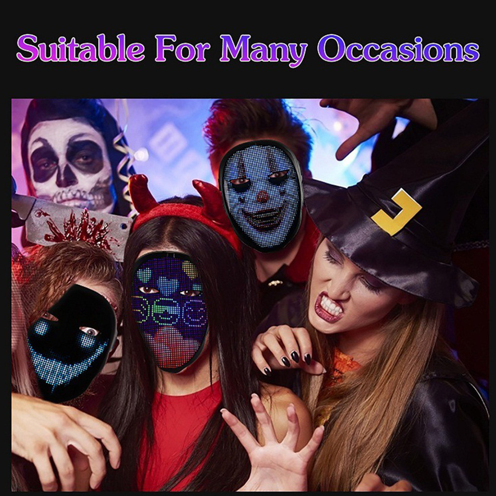 Night Club Diy Patterns, Led Glowing Mask Scary Programmable Party Items Mask Halloween Led Full Face Party Mask/