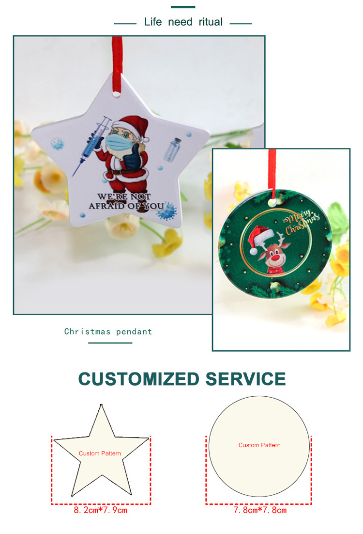 Ceramic Ornaments Two Sides, Christmas Decoration Ornaments Blank Sublimation Flat Christmas Ornament/