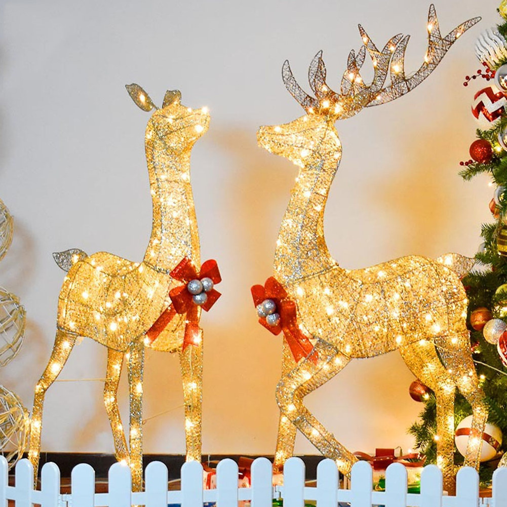 Giant Life Size Led, Lighted Up Wire Reindeer 3pcs A Set Outdoor Christmas Reindeer With Sleigh Led Christmas Light Decorations/