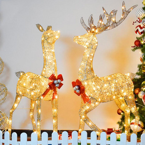 Giant Life Size Led, Lighted Up Wire Reindeer 3pcs A Set Outdoor Christmas Reindeer With Sleigh Led Christmas Light Decorations/