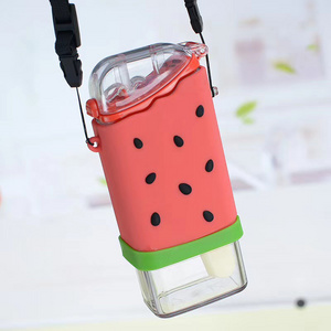 New Kids Cute Straw Plastic Ice Cups Creative Popsicle Water Bottle With Strap