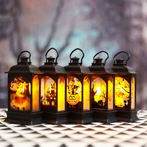 Indoor Outdoor Moroccan Vintage, Portable Handheld Black Flame Hanging Led Lantern Decorative For Table Halloween Decorative/