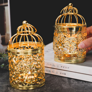 European-style Hollow Wrought Iron, Ornaments Golden Electroplating Decorative Pattern Christmas Candle Holder/