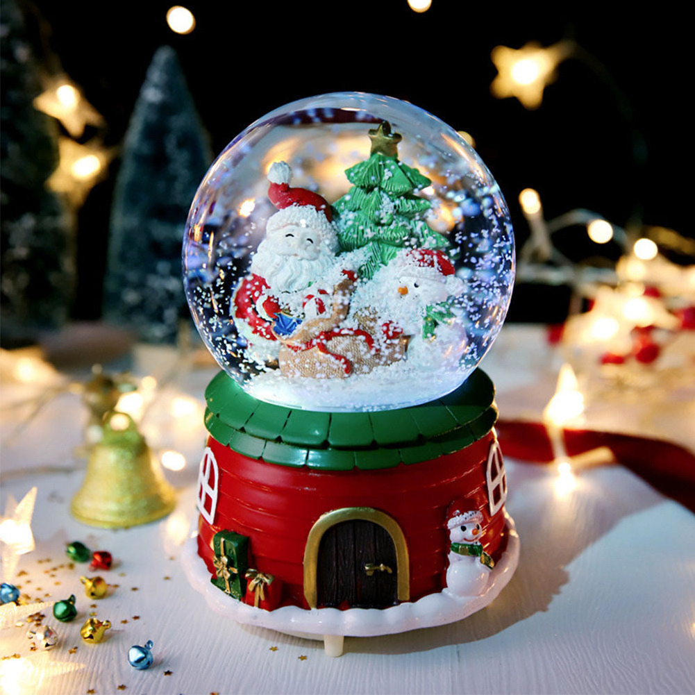 Santa Claus Crystal Ball, Music Box Ornaments Automatically Rotating Snow Children's Gifts Christmas Music Box Christmas Gifts/