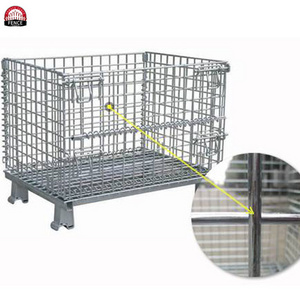 Galvanized Heavy Duty Storage Industrial Wire Rolling Basket Mesh Box Cage Racks Steel Crate