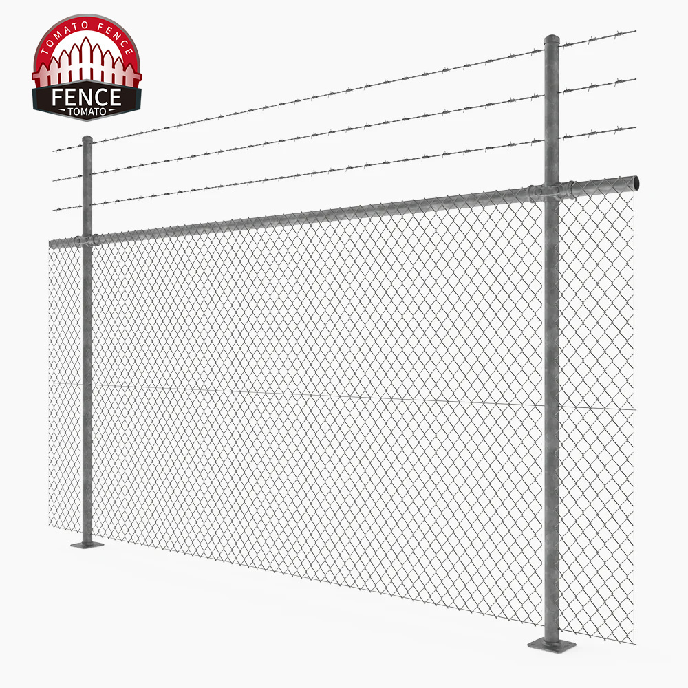 Commercial Chain Link Fence With Barbed Wire Extensions Razor Wire On The Top