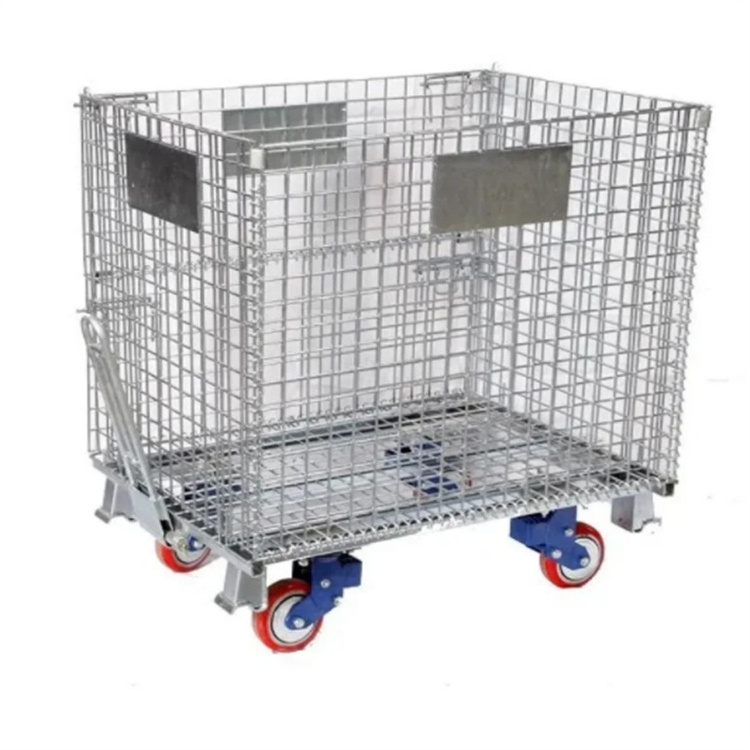 Galvanized Heavy Duty Storage Industrial Wire Rolling Basket Mesh Box Cage Racks Steel Crate