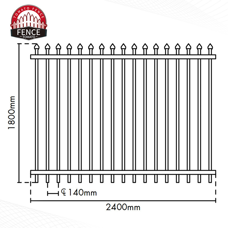 Rot Proof Galvanized Steel Spear Picket /Flat Top Security Fencing Wrought Iron Durable Steel Fence