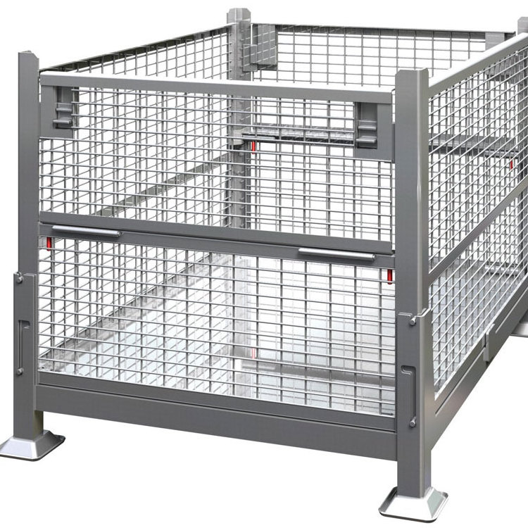 Galvanized Heavy Duty Storage Industrial Wire Rolling Basket Mesh Box Cage Racks Steel Crate