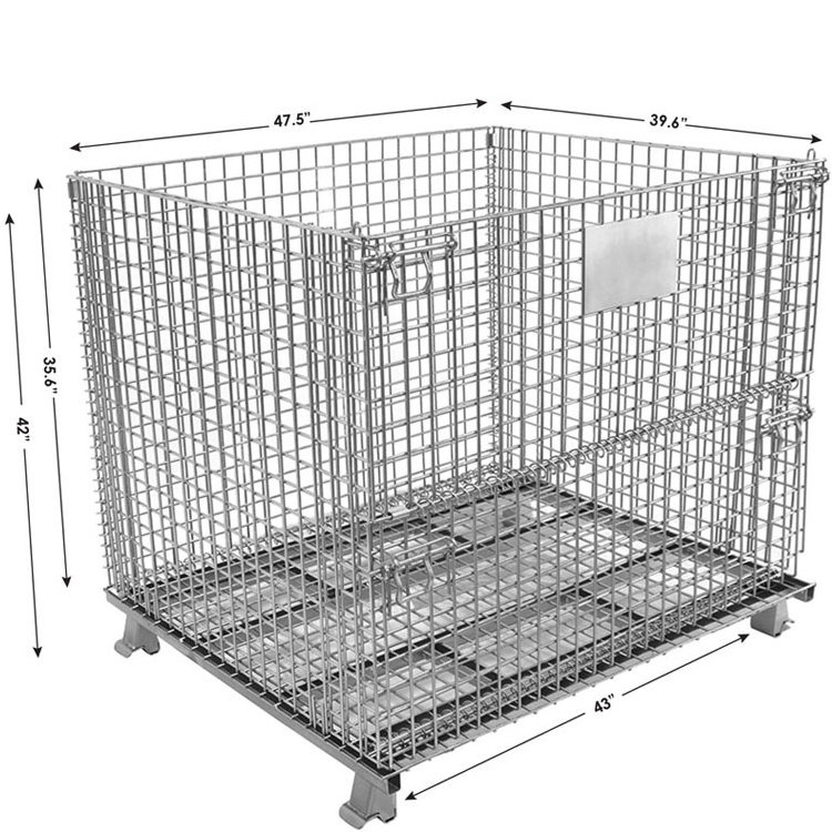 Galvanized Heavy Duty Storage Industrial Wire Rolling Basket Mesh Box Cage Racks Steel Crate