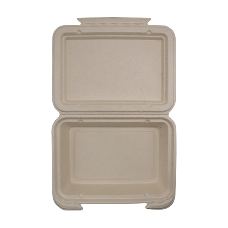 bagasse meal boxes biodegradable dinnerware set sugarcane restaurant lunch box 9*6 inch clamshell biodegradable food container